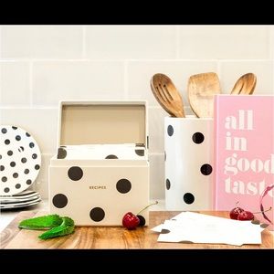 Kate Spade polka dot recipe box with cards